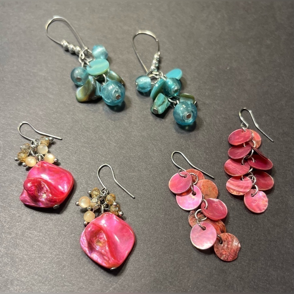 3 Pairs of Shell Earrings- Pink & Turquoise